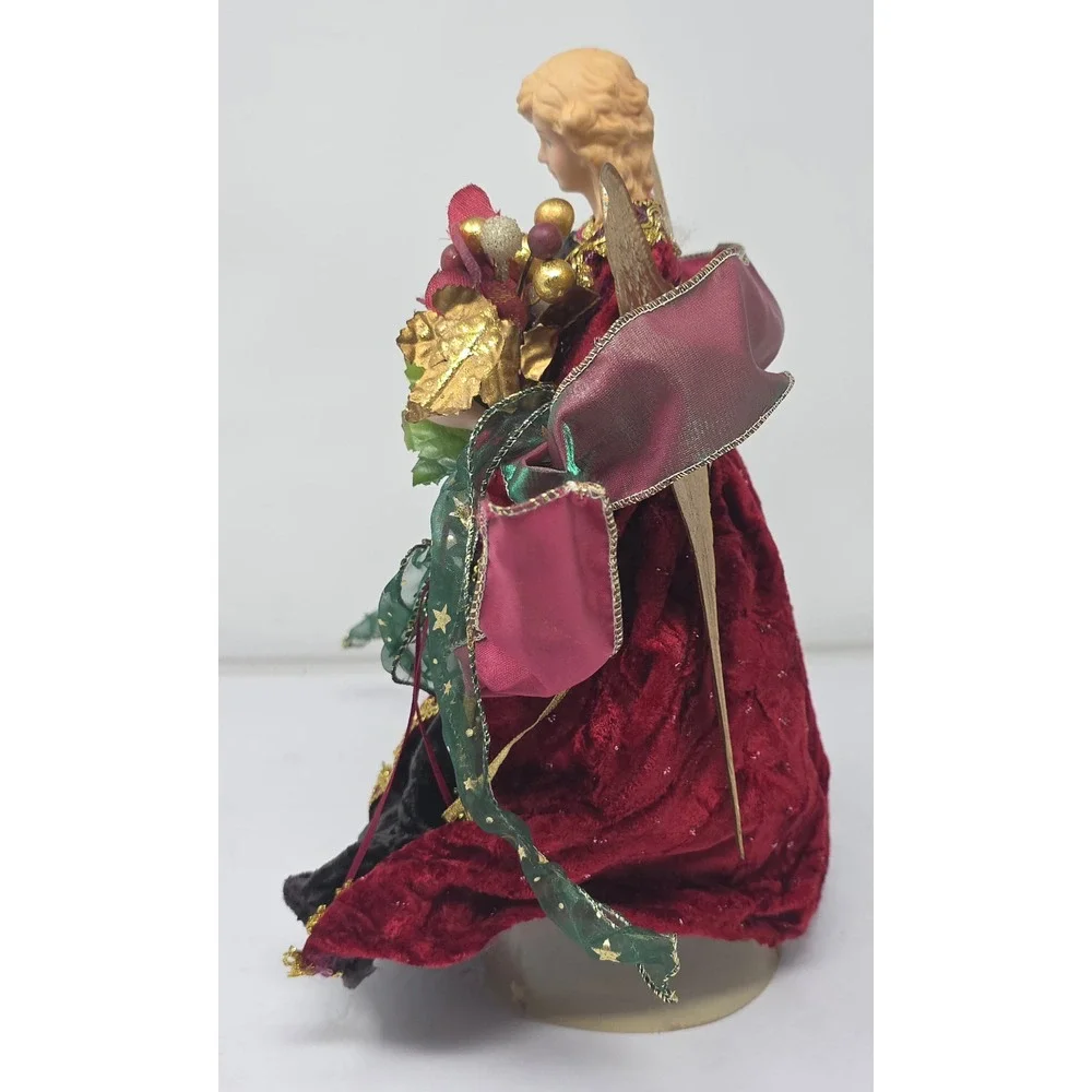Elegant Christmas Angel Tree Topper Red Velvet Gold‎ Wings